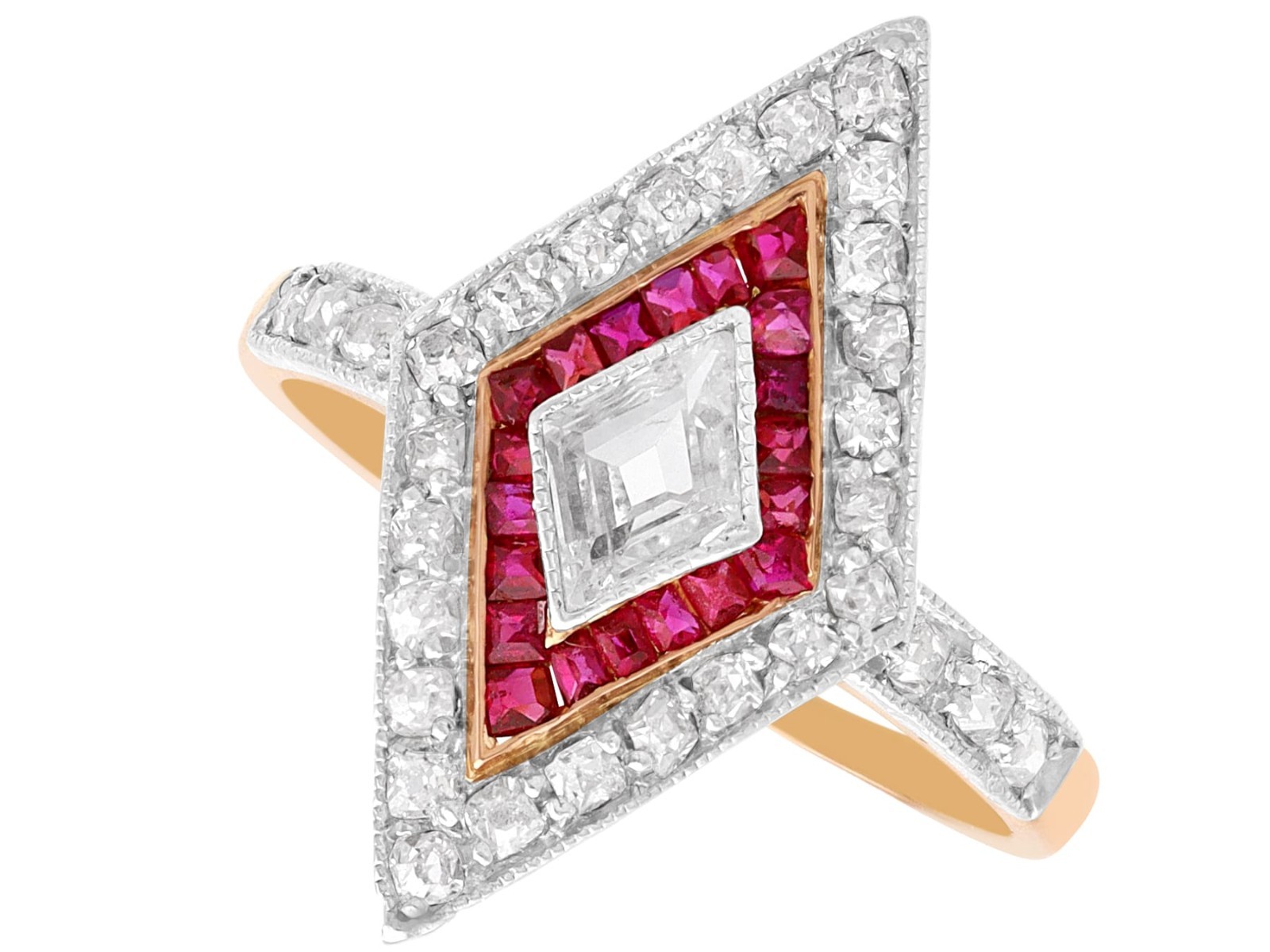 Antique 0.23Ct Ruby and 0.97Ct Diamond 18k Rose Gold Dress Ring Circa 1910