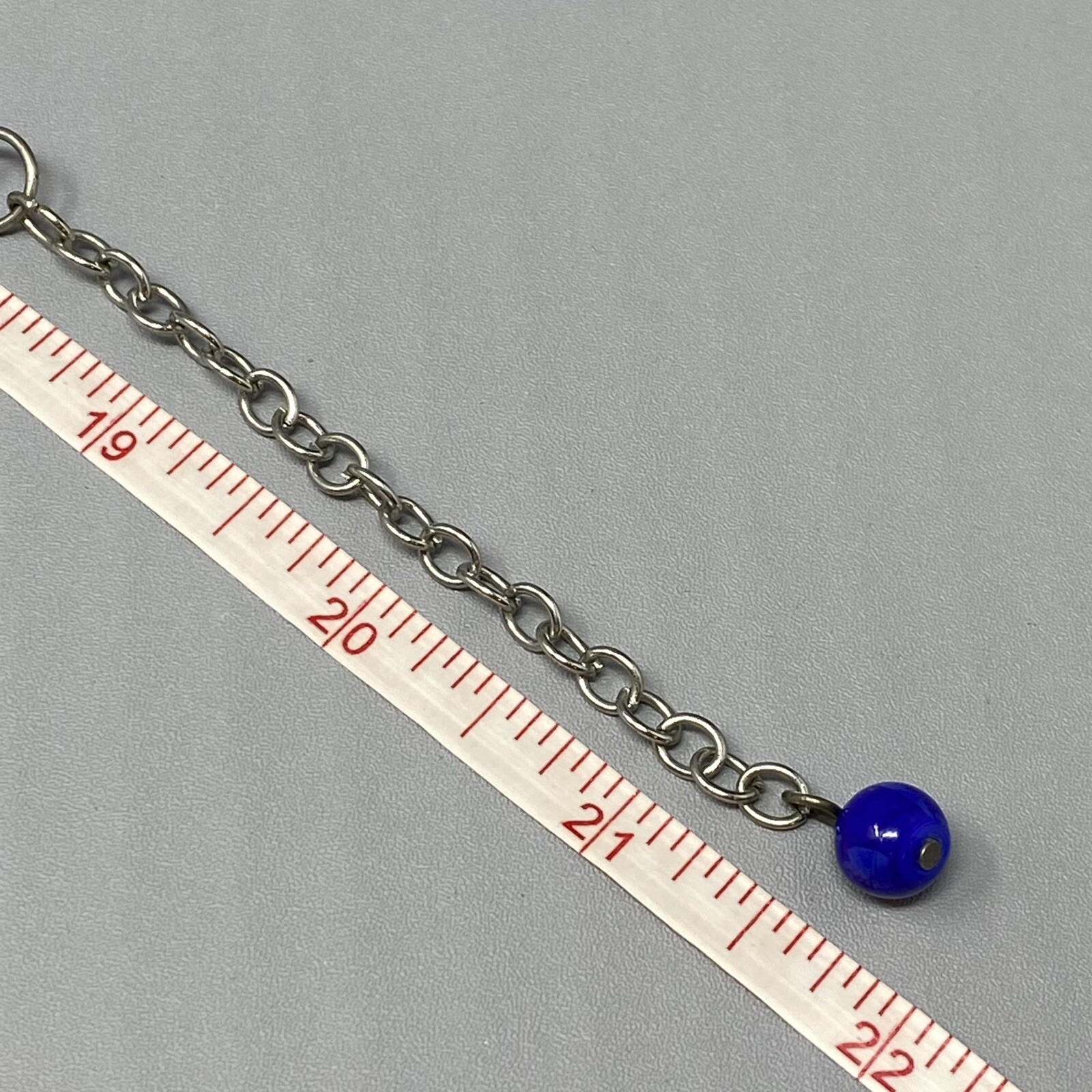 VTG Ceramic Bead Necklace Blue Marble Hand Knot Cord Chain Multi Strand Boho 21″