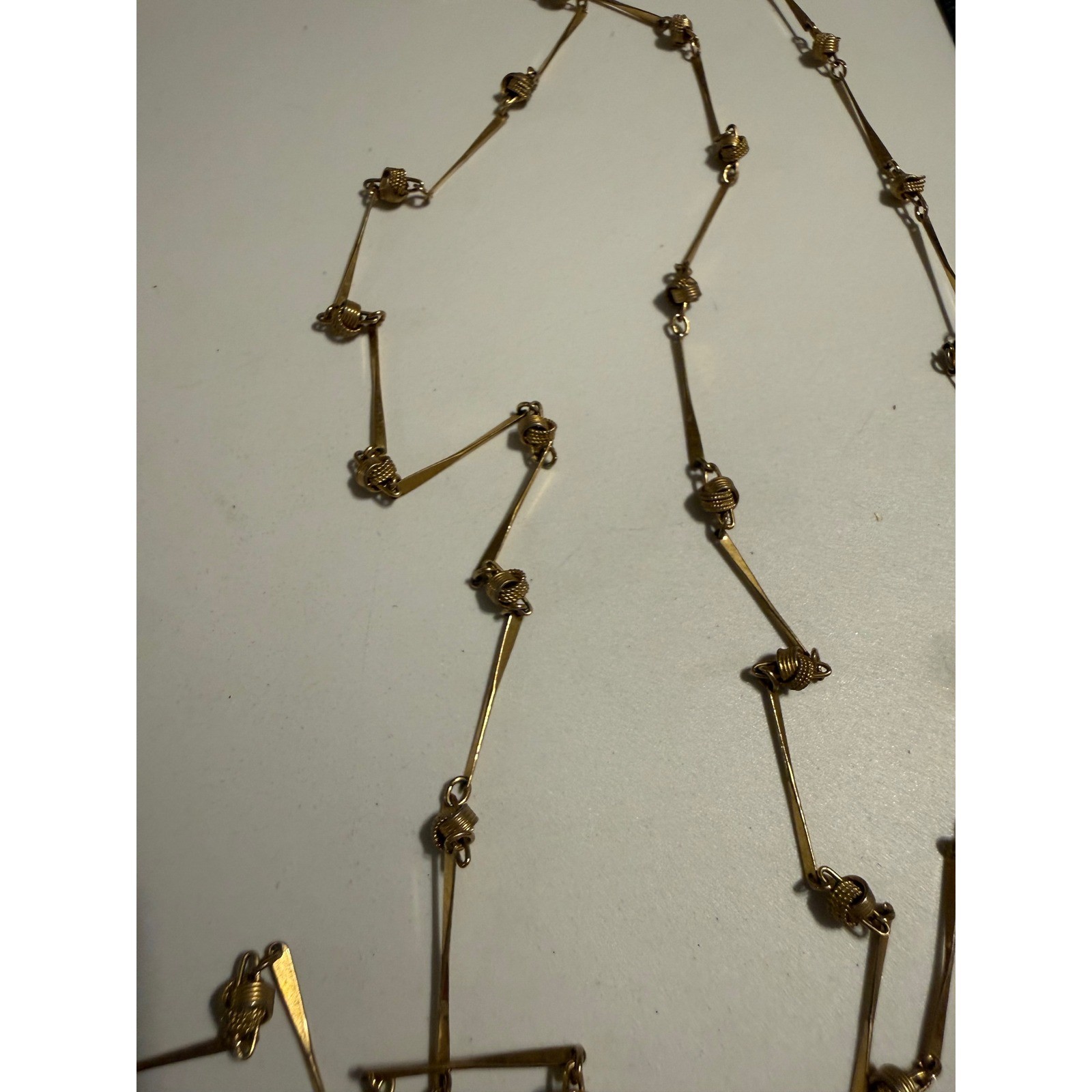 Vendome Vintage Gold Tone Long Station Necklace Tapered Bar Wire Wrapped Beads