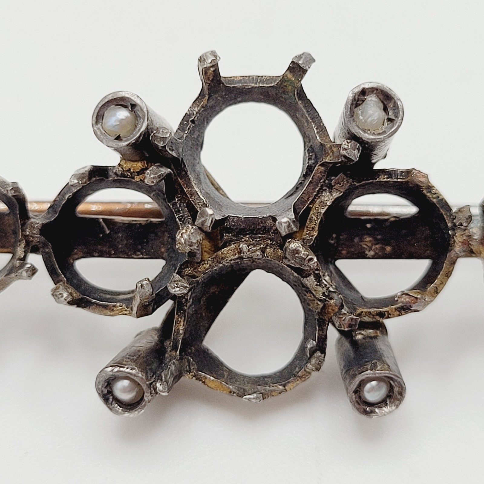 Antique Victorian Era Empty Setting Mounting Jewelry Finding Aged Metal Brooch