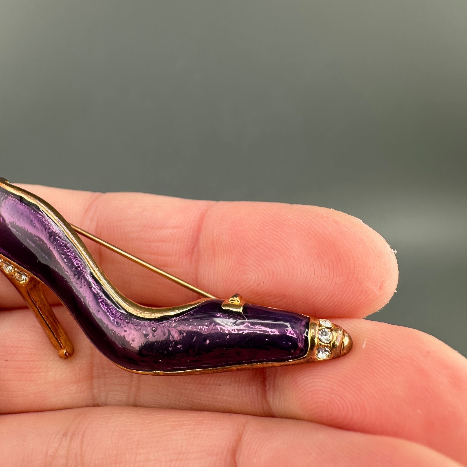 Vintage Shoe Brooch Lot Rhinestone Enamel High Heel Purple Blue Silver Gold Tone