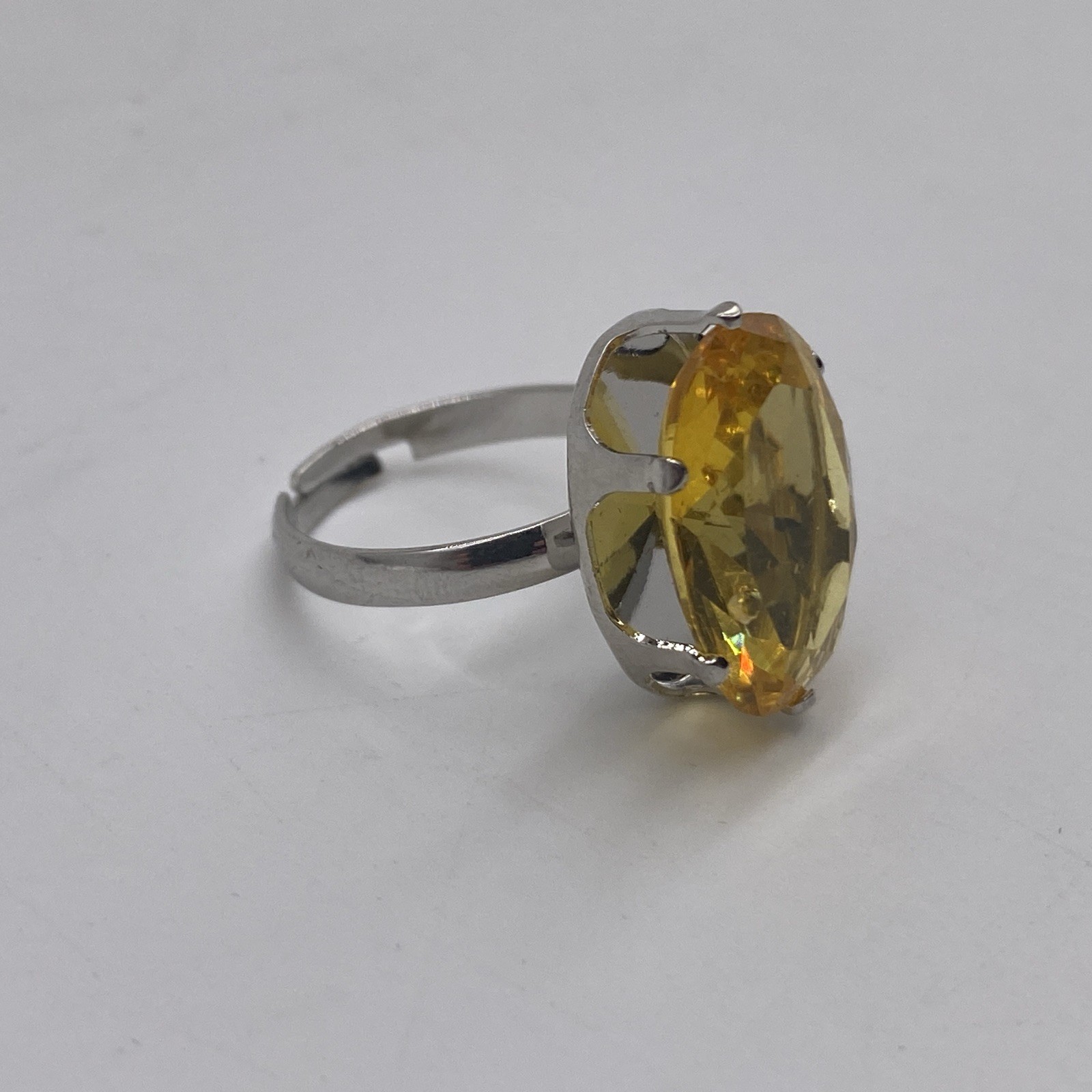 Silver Tone Yellow Stone Ring Size 6