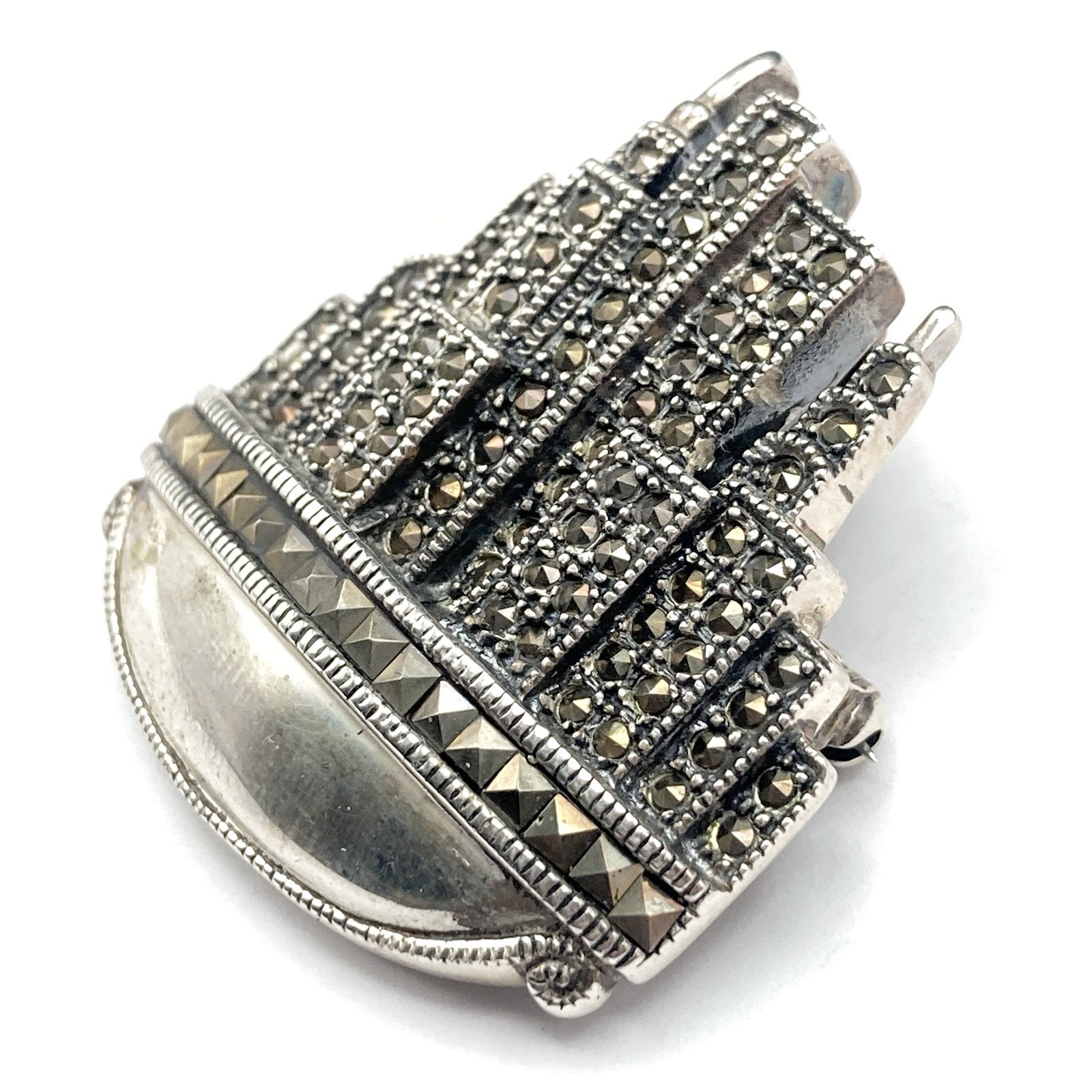 Vintage 925 Sterling Silver DBJ Marcasite New York City Skyline Brooch Pin