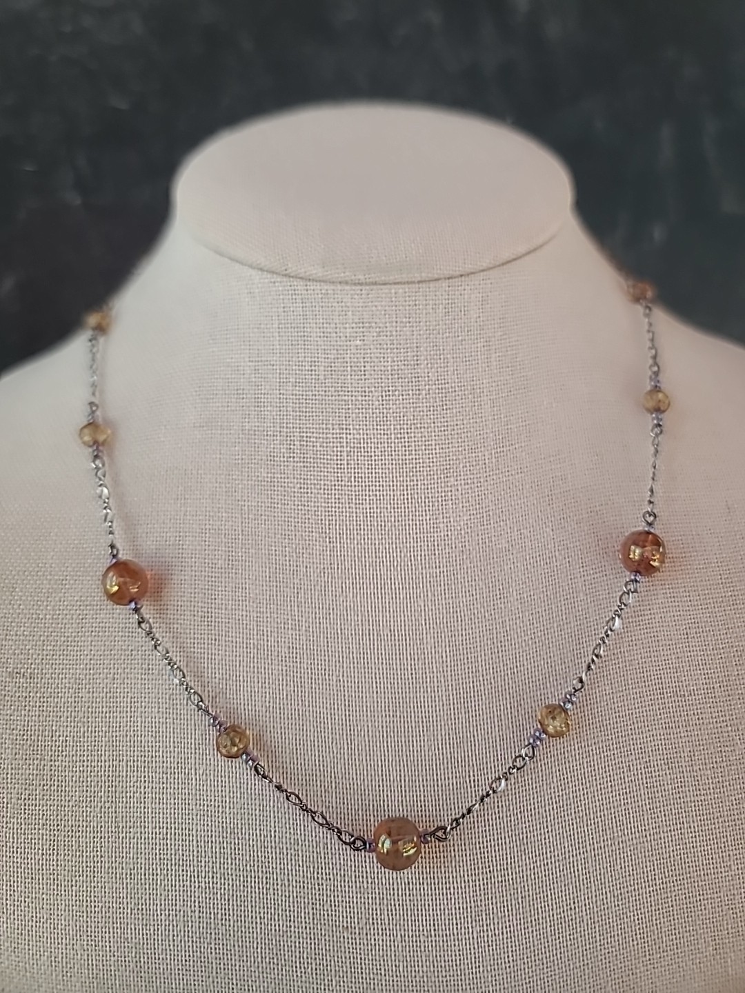 925 Sterling Silver Glass Station Toggle Closure Necklace Vintage