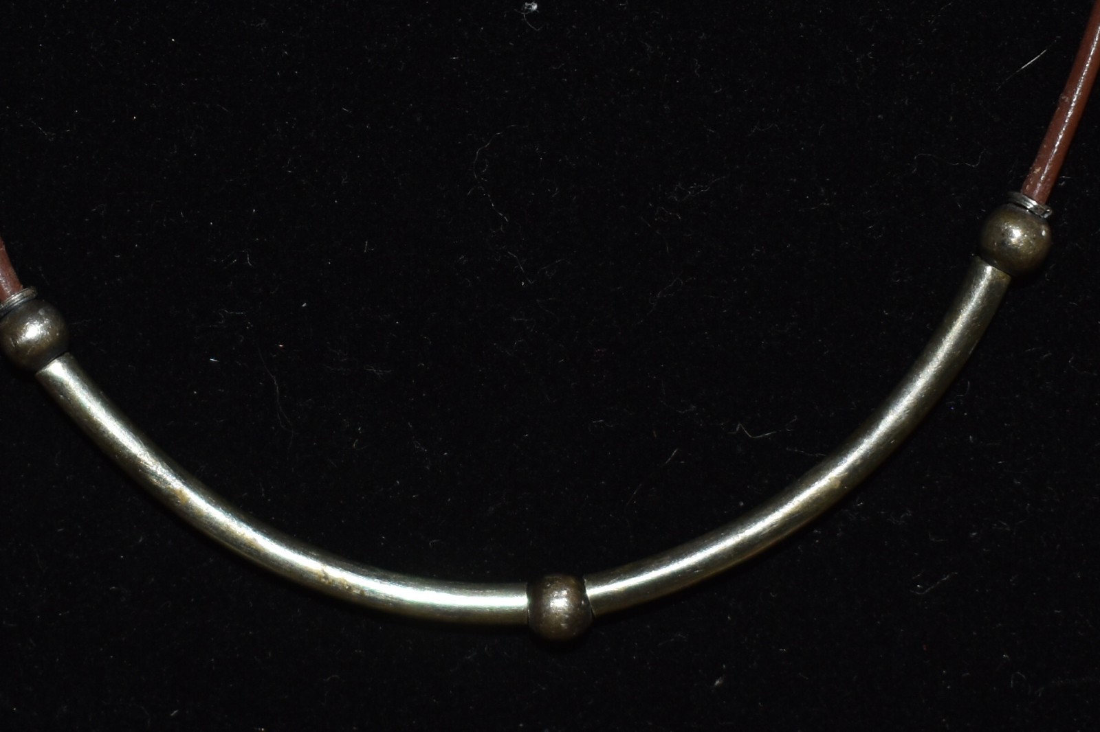 Vintage Mexico Sterling Silver 925 Brown Leather Cord Necklace Choker Unisex B1