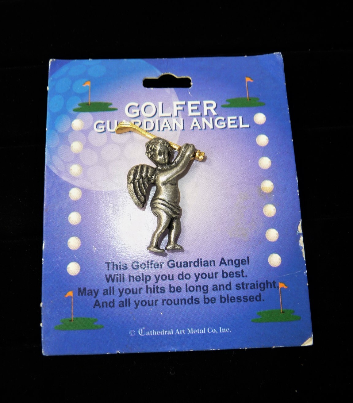 Vintage Golfer Guardian Angel Brooch Pin