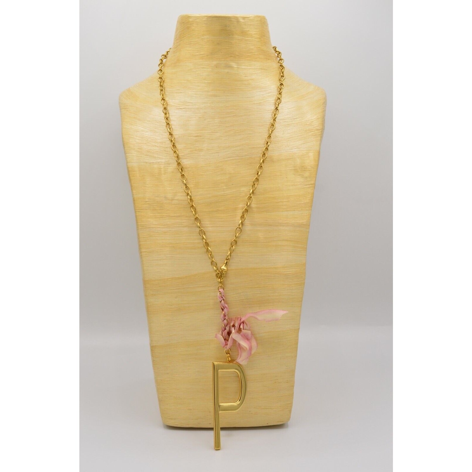 John Wind Initial P Pendant Necklace Capital Letter Brushed Gold Long Chain BinN