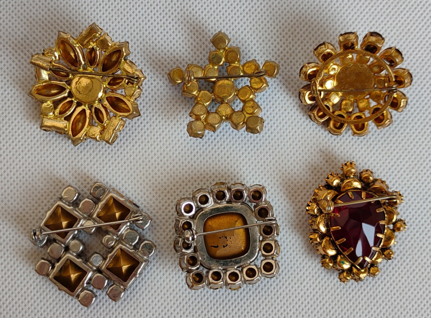 Vintage set of Soviet Czechoslovakian brooches with stones, 6 pcs. USSR.