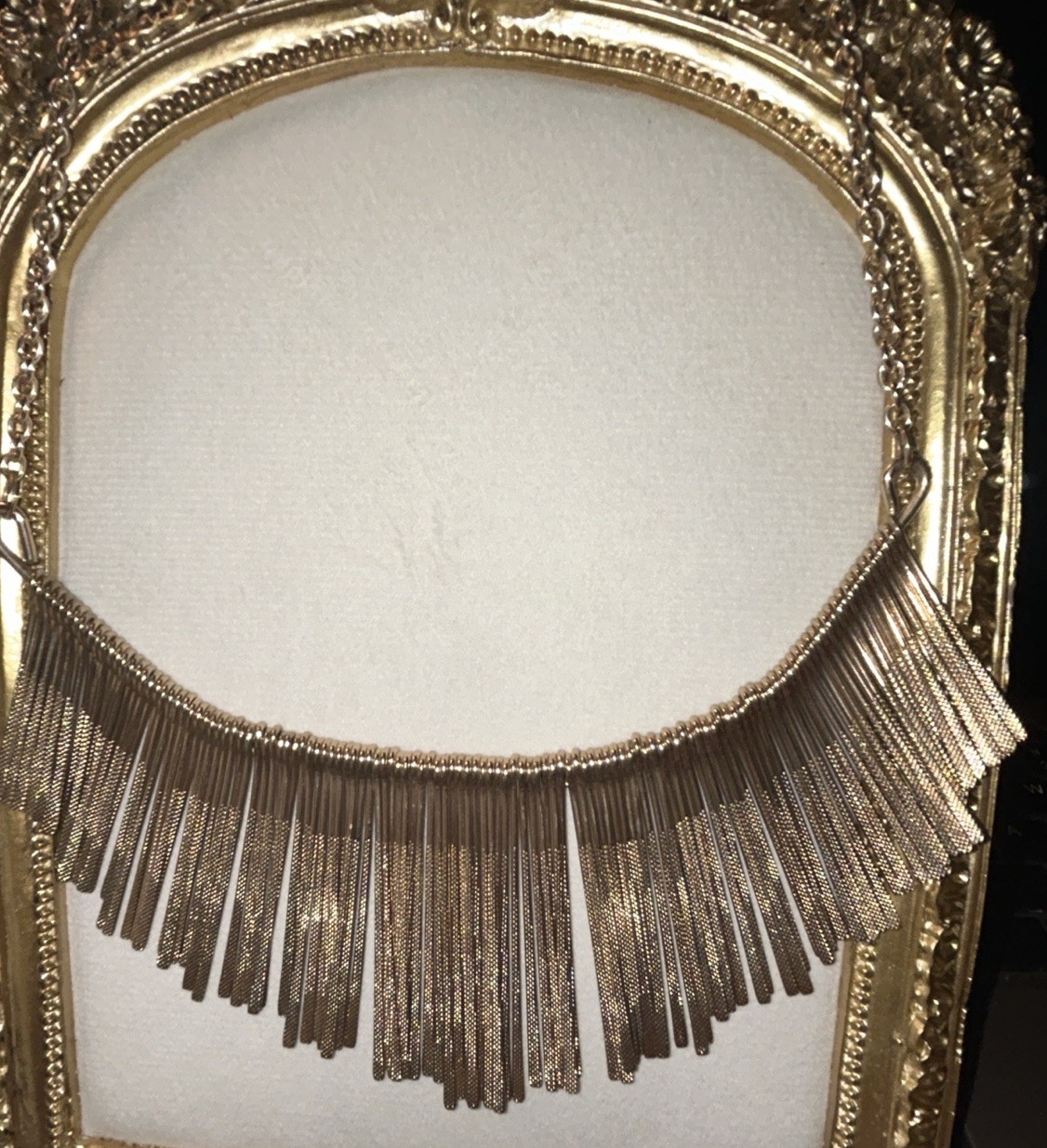 Vintage Gold Tone Fringe Necklace Textured Chain Bib Statement 9.75” Boho Chic