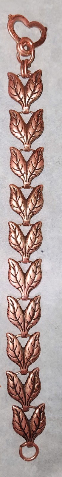 Vtg Unmarked Stamped Copper Double Leaf 7″ Link Bracelet With Heart Sister Clasp