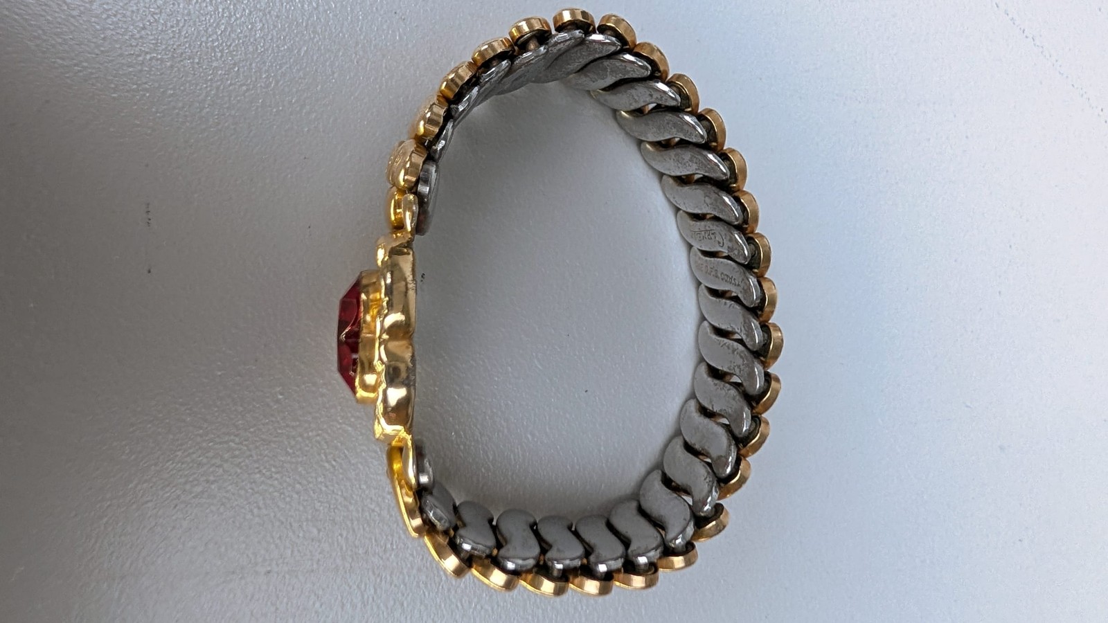 Carmen D.F.B. Sweetheart Ruby Red Heart Gold Filled Expansion Bracelet Vintage