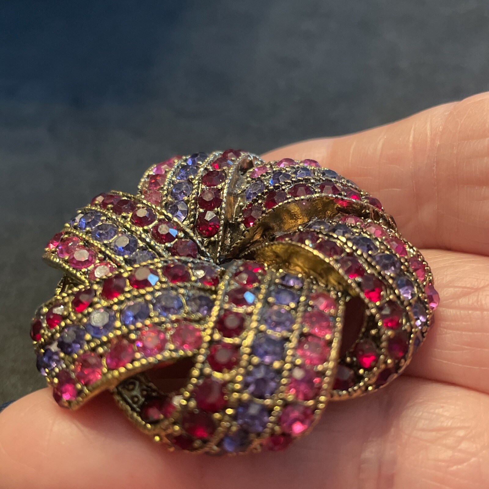 MINT Vintage Monet Signed Red Purple Pink Sparkling Rhinestones Brooch U13