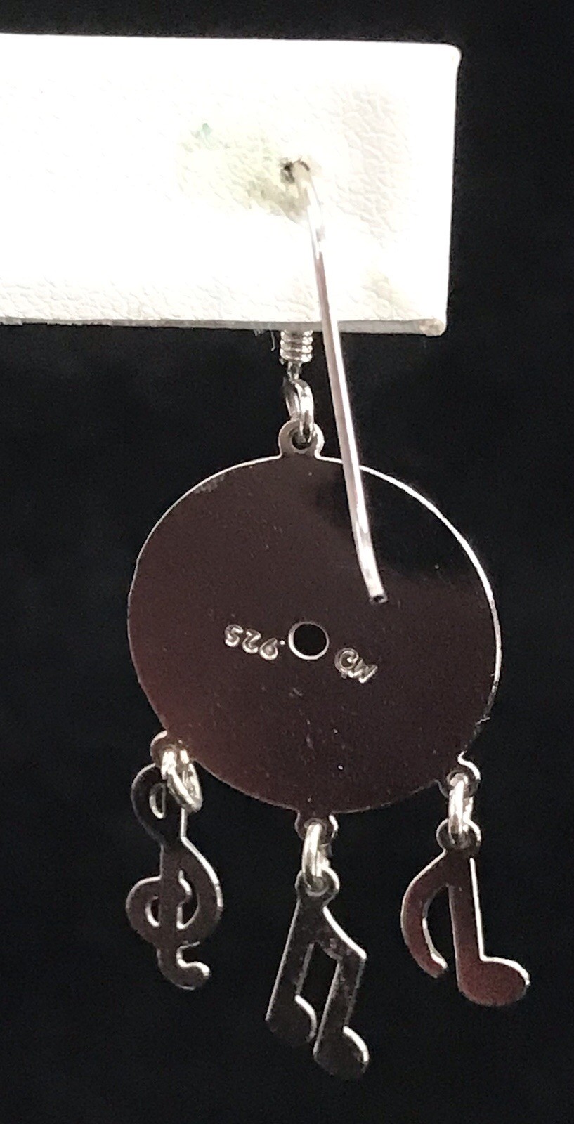 925 Sterling Silver Vinyl Record Earrings Music Notes Dangle Vintage Rock & Roll