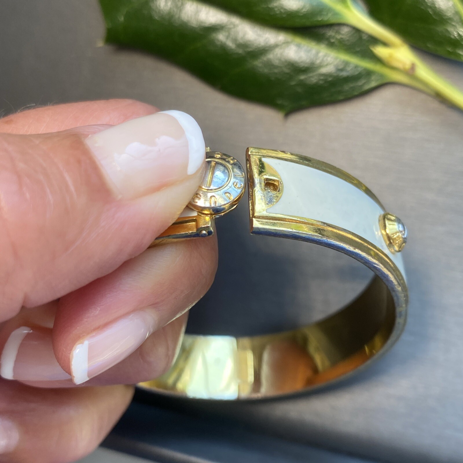 Vintage Henri Bendel Bangle Bracelet Estate Jewelry Pre-Owned Enamel Screw Logo