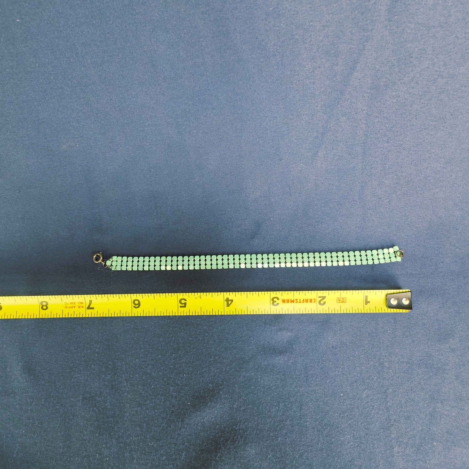 Blue Green Metal Mesh Bracelet Multi Strand Silver Clasp Vintage
