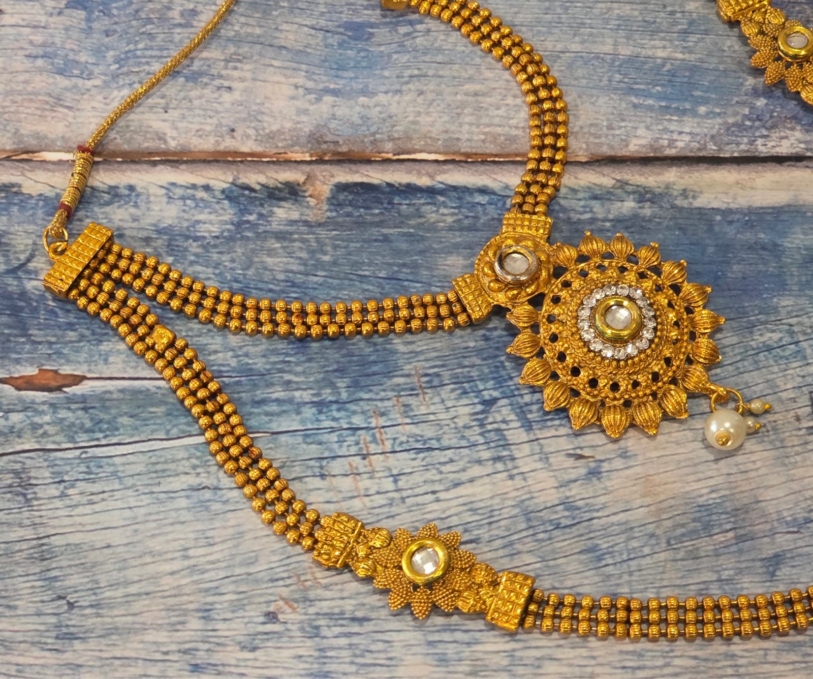 VINTAGE-RETRO Fabulous 22″ Gold South Indian Bridal Duel Necklace / Asian Haram