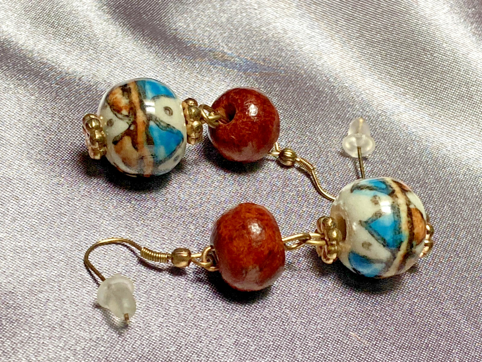 M Style Lab Vintage Fashion Hand Painted Ceramic & Wood Bead Dangle Earrings