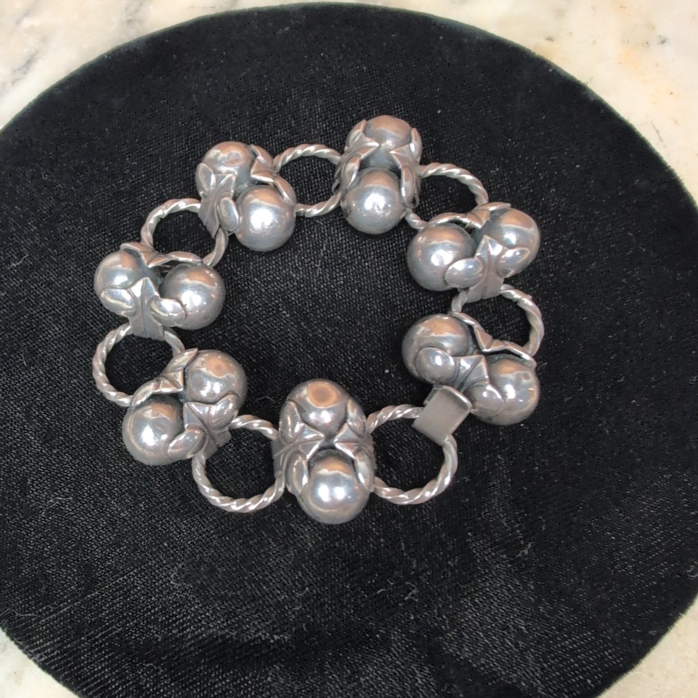 Taxco 980 Silver Mexico Bracelet Link Double Ball Old Pawn Jewelry Los Cocos 36g