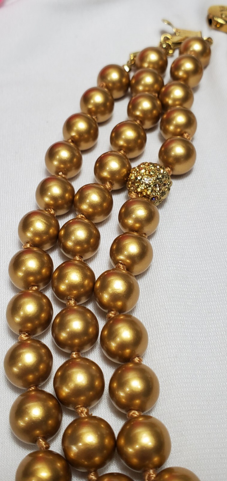 Vintage Gold Yellow Signed Multi Stranded Bead Necklace 18″