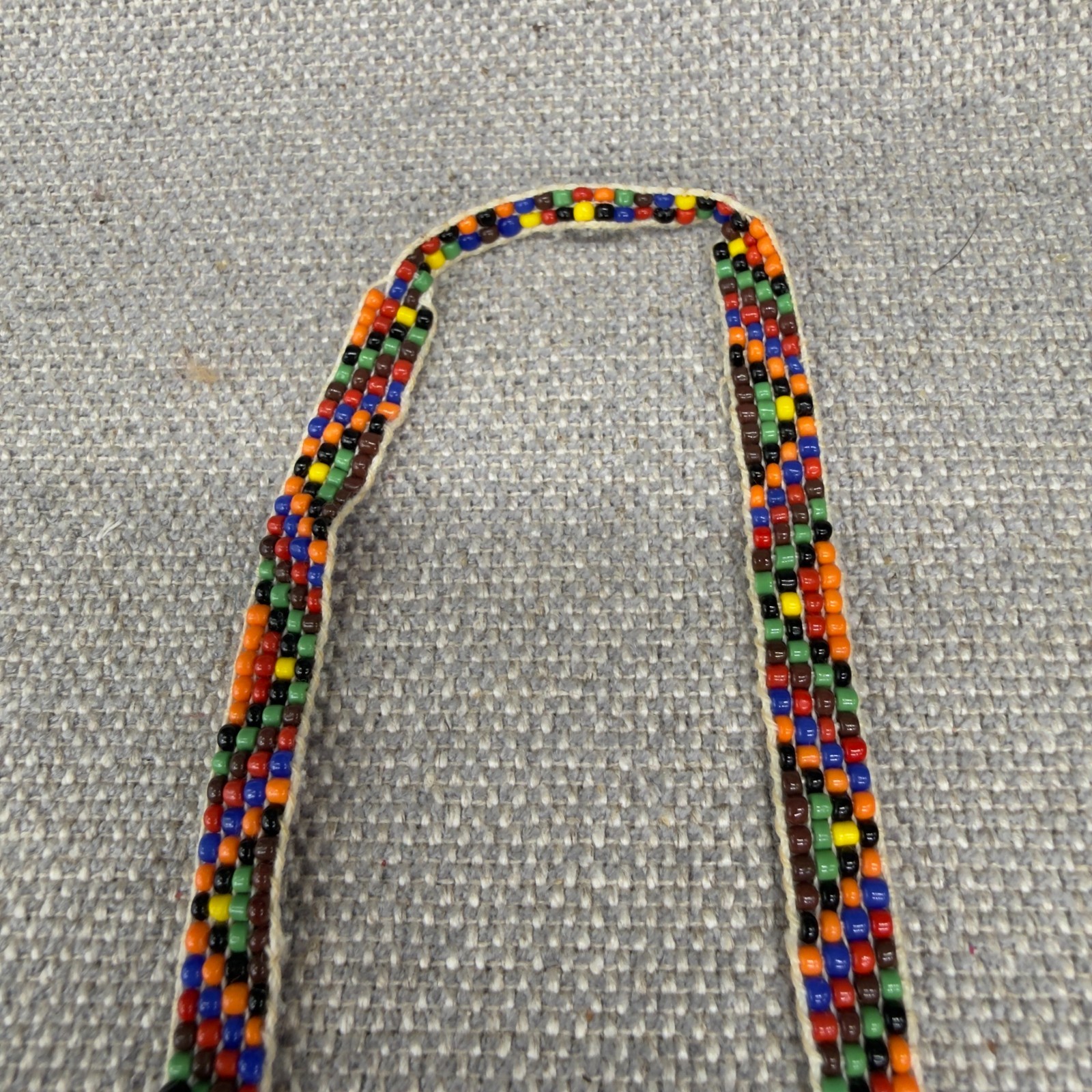Vintage Necklace Colorful Seed Beads Leather Backed Pendant 22 Inches Southwest