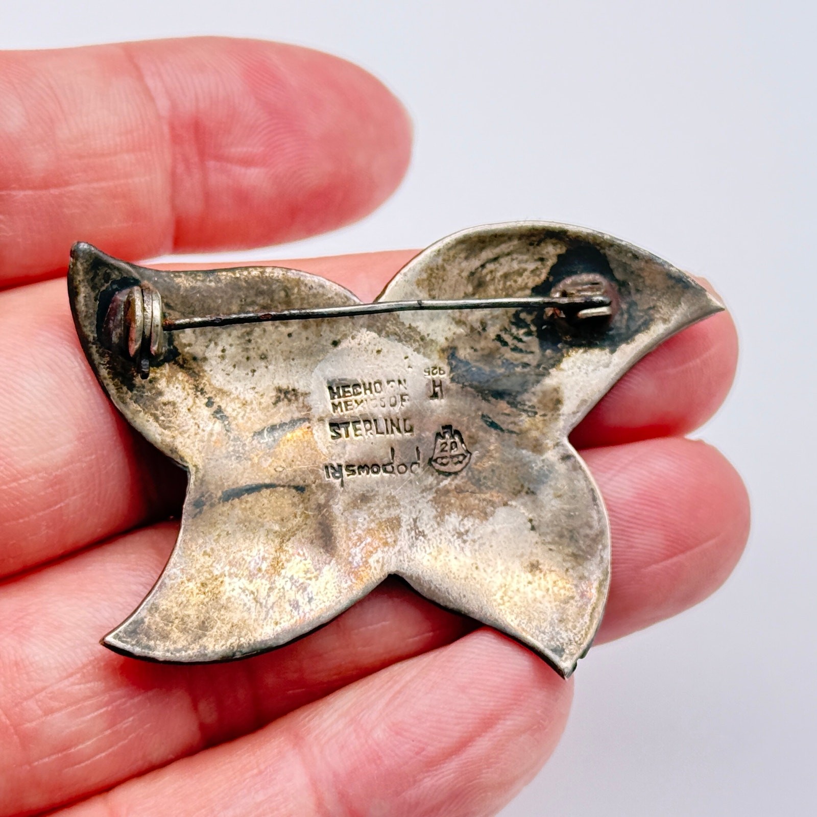 Vintage Modernist Mixed Metal Leaf Sterling Silver Pin Brooch