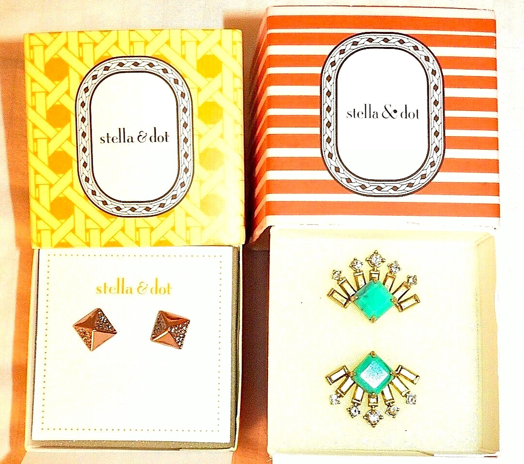 Stella Dot Lot IOB Rose Gold Pyramid Earrings and Ring Signed