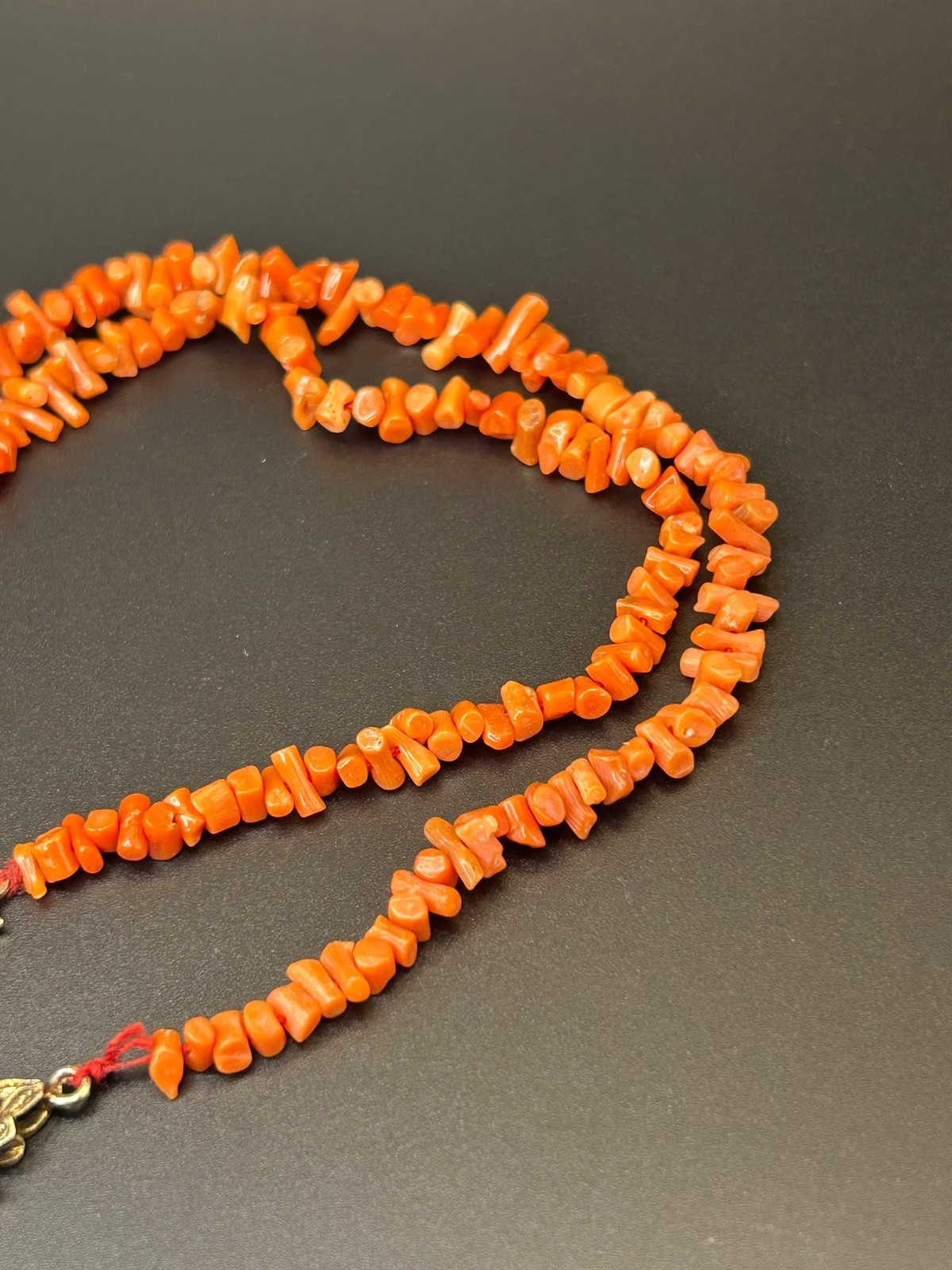 Vintage Branch Coral Necklace 21.5” Gilt 835 Silver Filigree Pendant & Clasp