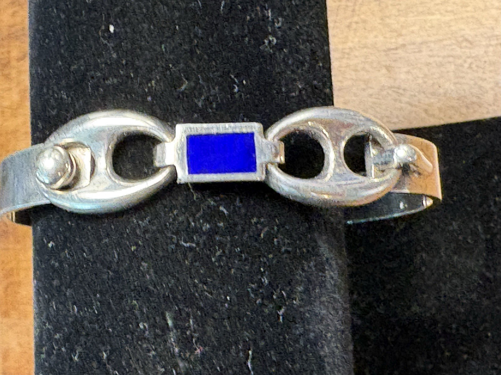 Vintage Sterling Silver and Lapis Inlay Bangle Bracelet 6 1/4 in 16 cm diameter