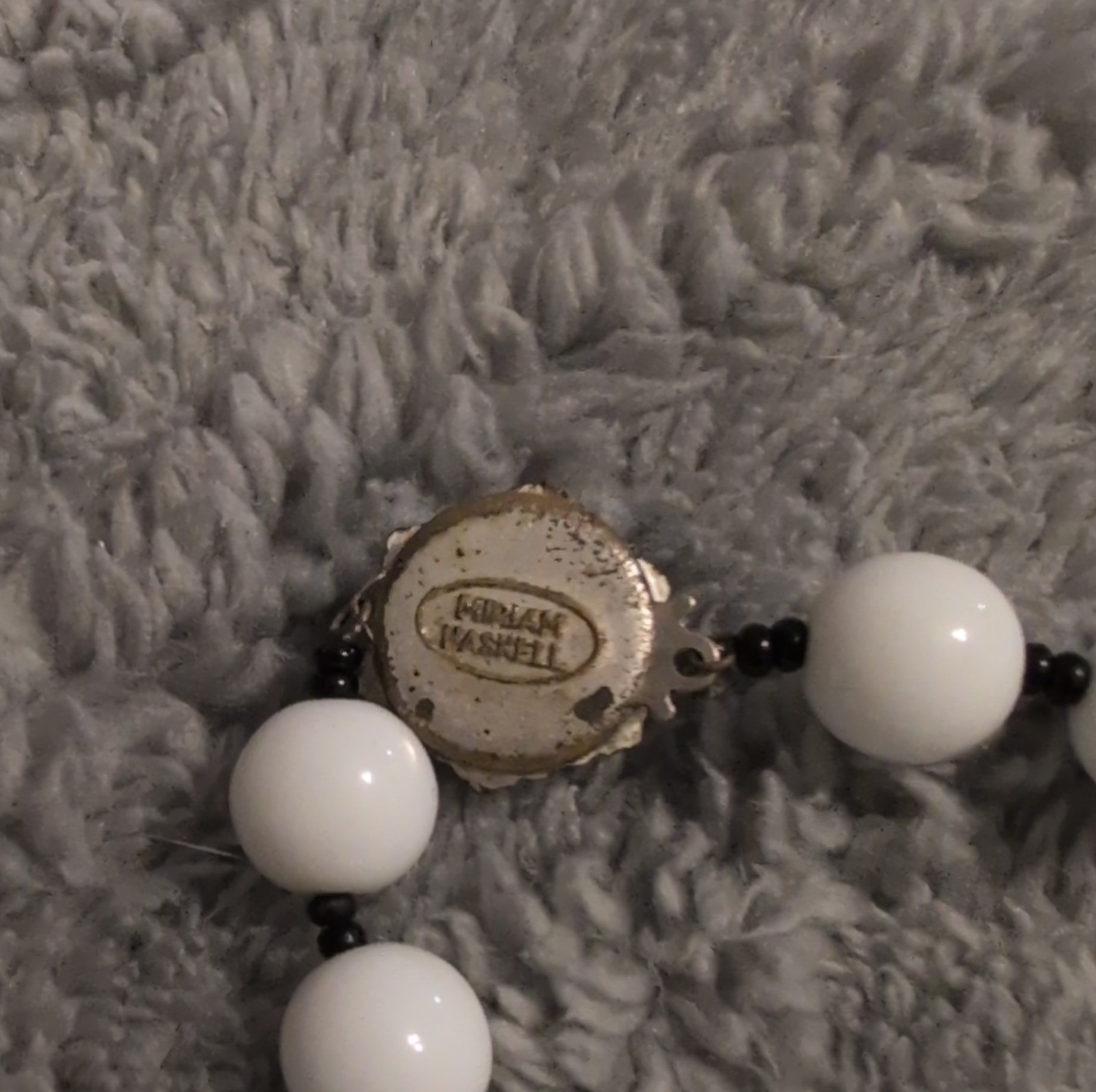 Miriam Haskell Vintage Panda Glass Bead Necklace & Earrings Set, White Black