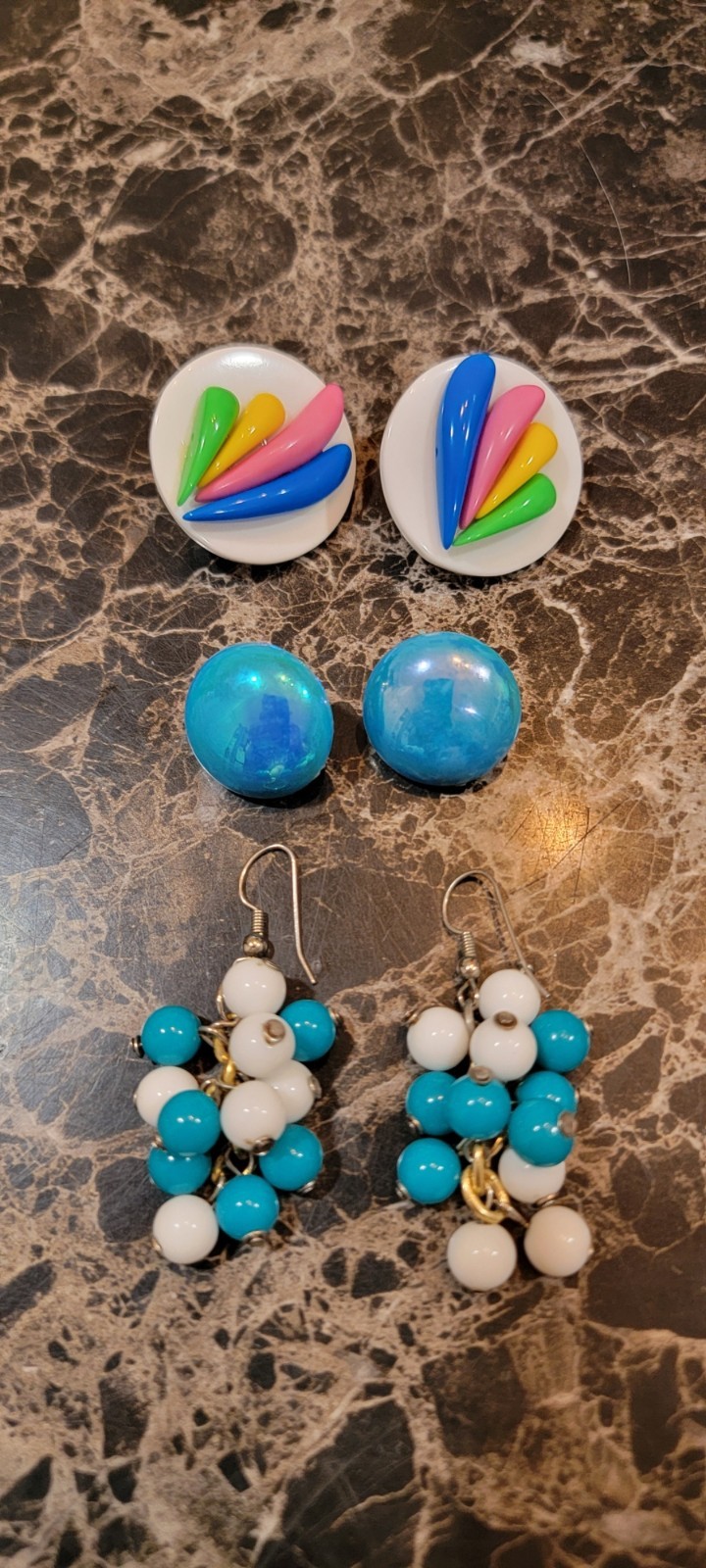 VTG 1980’s 1990’s Pierced Earrings Set Of 3 Multicolor