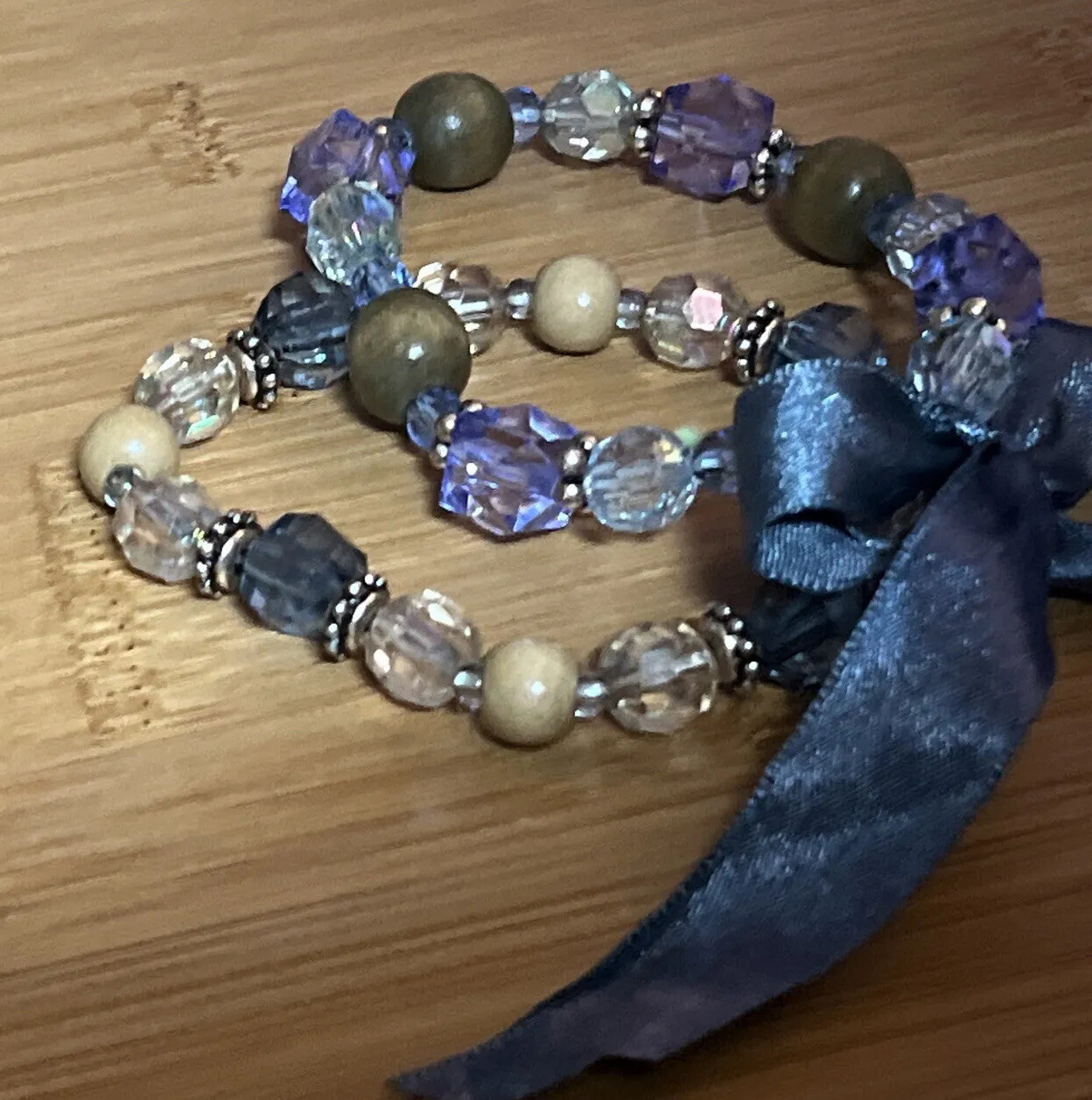 Vintage Light Blue Purple, And Rhinestone Beaded Bracelet Set