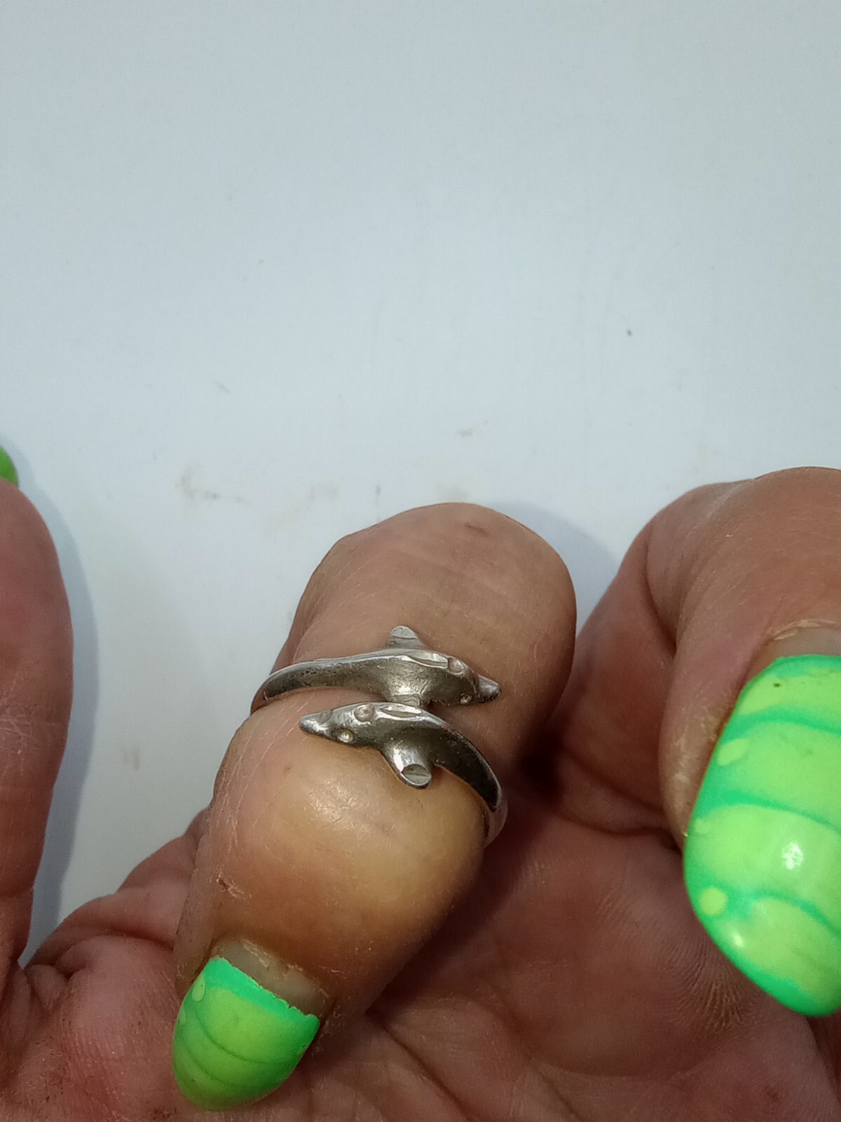 Vtg Estate Auction 925 Sterling Silver 2 Friendly Dolphins 4 1/2 Ring Size