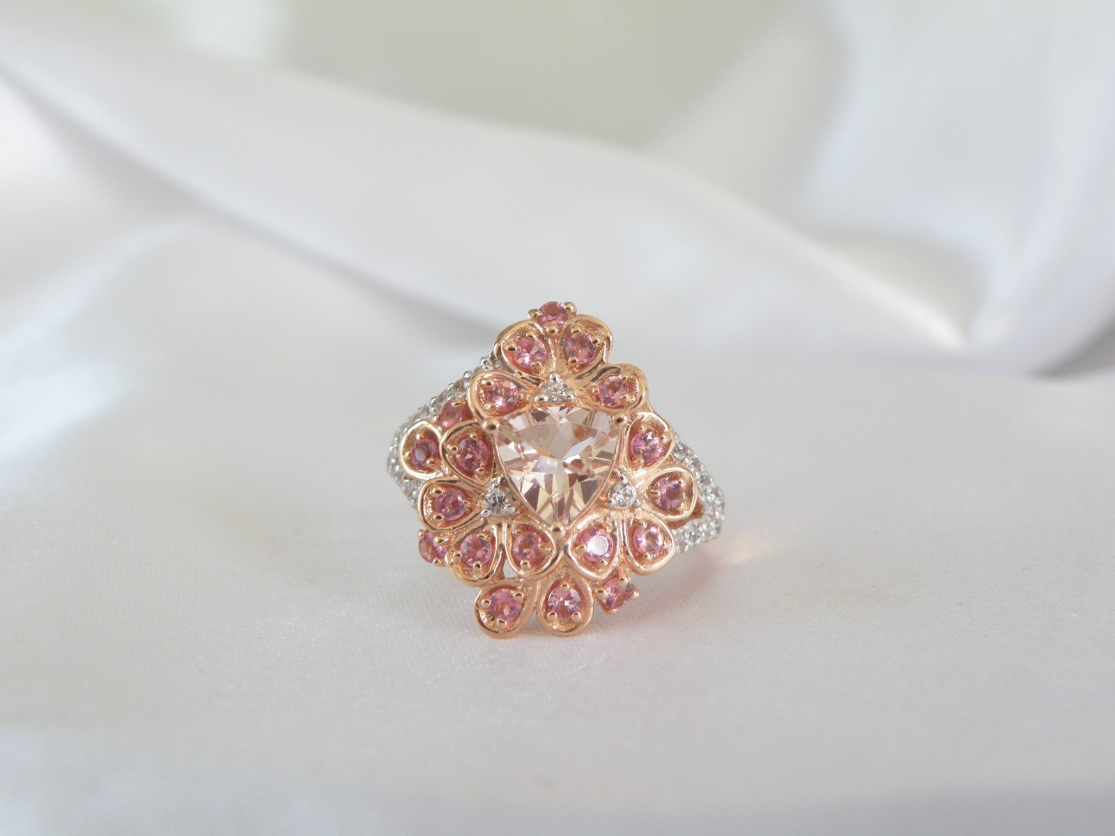 Sterling Silver 925 Rose Gold on Morganite Quartz Antique Style Ring Size 6