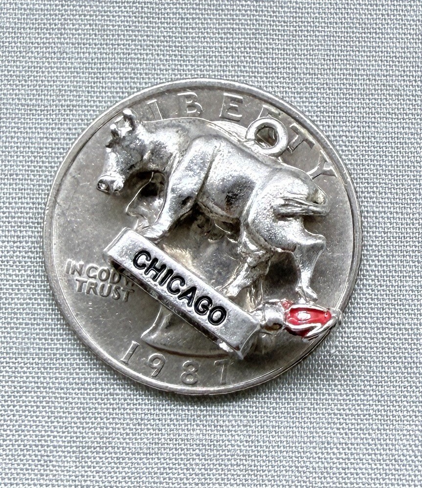 Vintage Sterling Silver Mrs. O’Leary’s Cow Charm Chicago Fire Lore History Wells