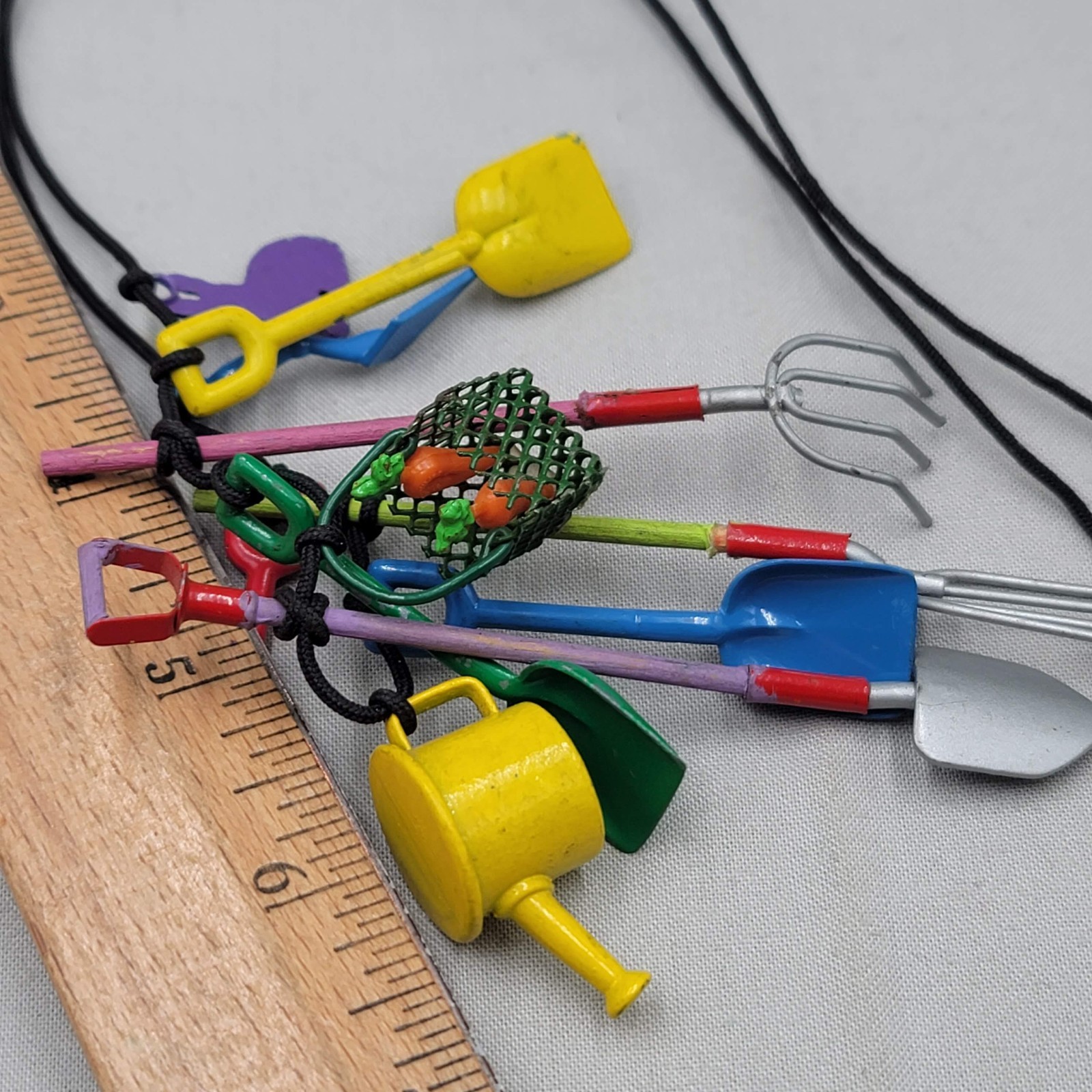 Artisan Gardening Necklace Enamel over Metal Multicolor Miniatures So FUN!