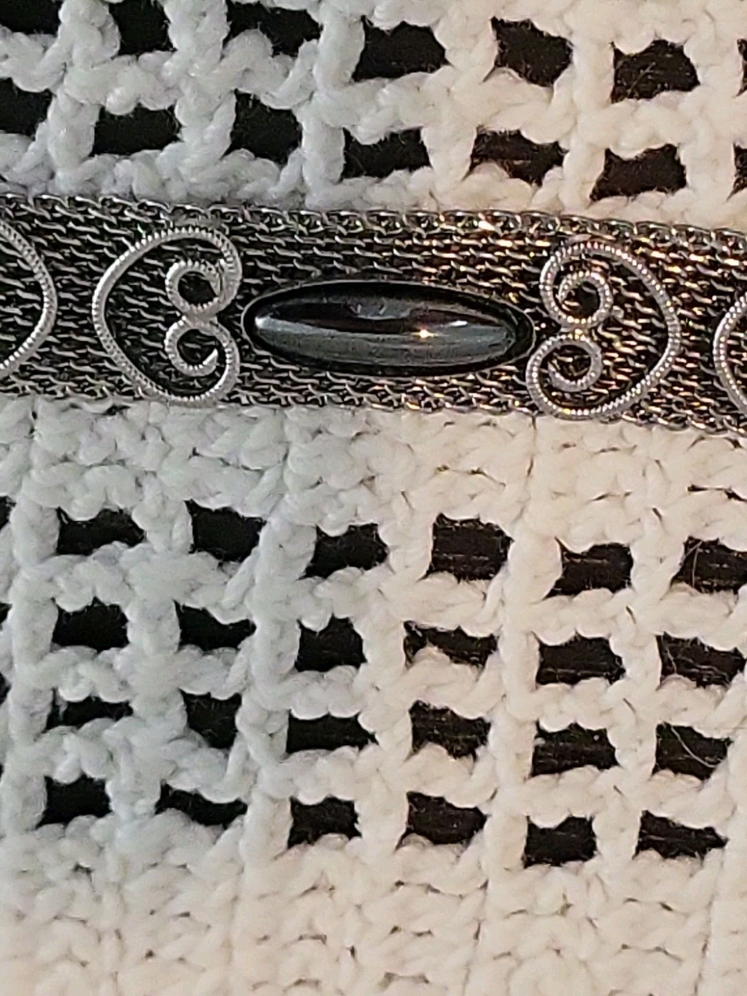 Vtg Silver Tone Mesh Chain Belt Bracelet Dark Gray Accent Adjustable 1960s