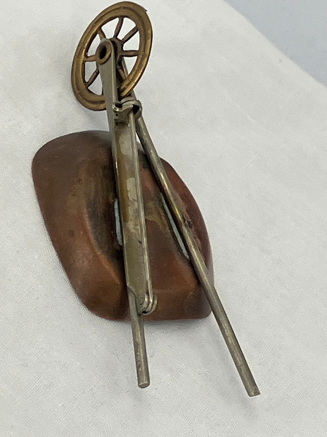 Vintage Copper Wheelbarrow Brooch Movable 3″ Pin