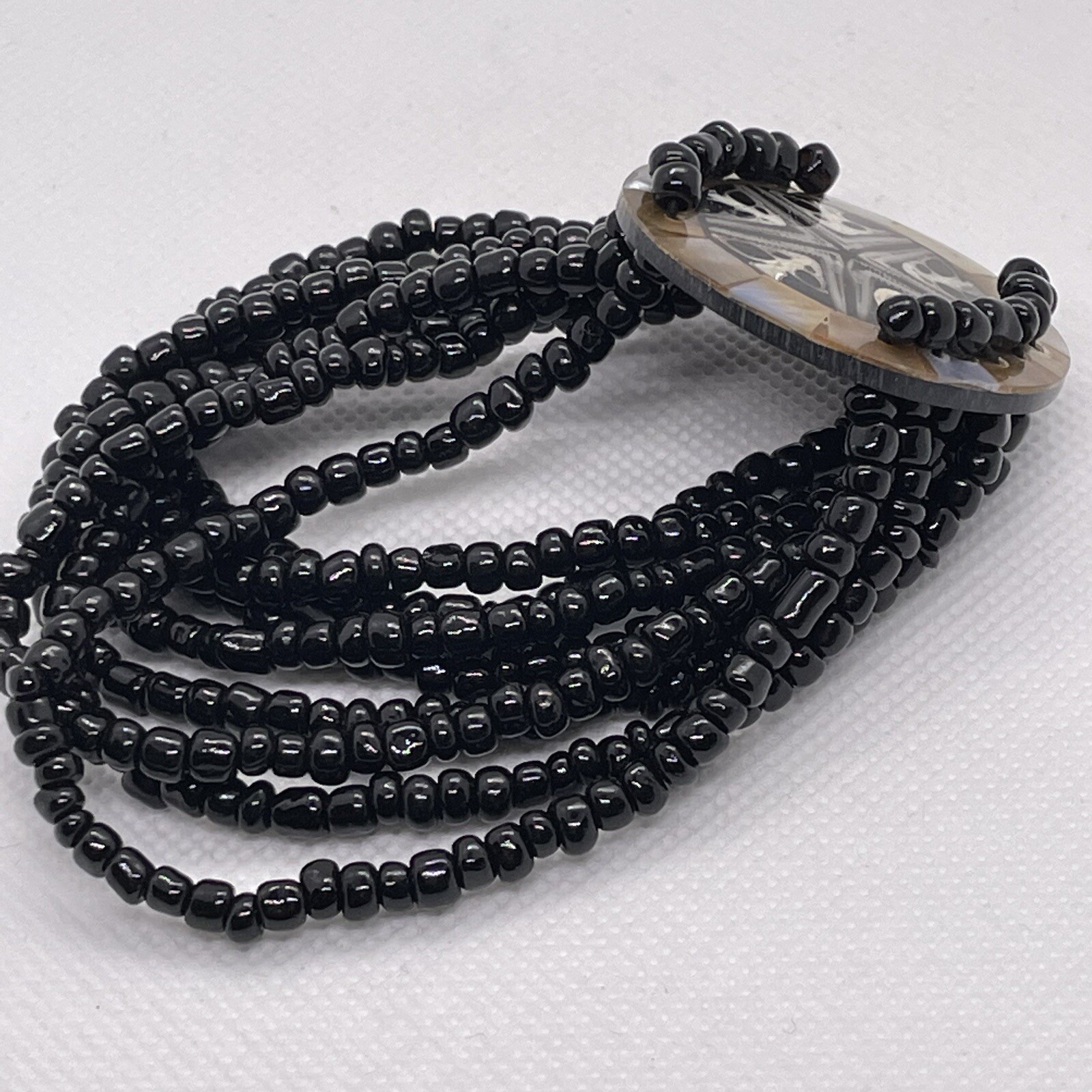 Starfish Stretch Cuff Bracelet MOP Mother Of Pearl And Black Seed Bead