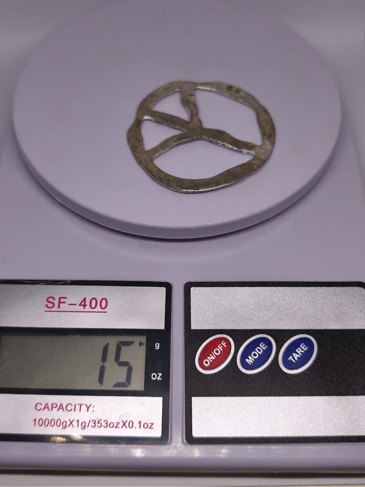 Large Vintage Peace Sign Pendant Silver Tone Hammered Metal Hippie Boho Festival