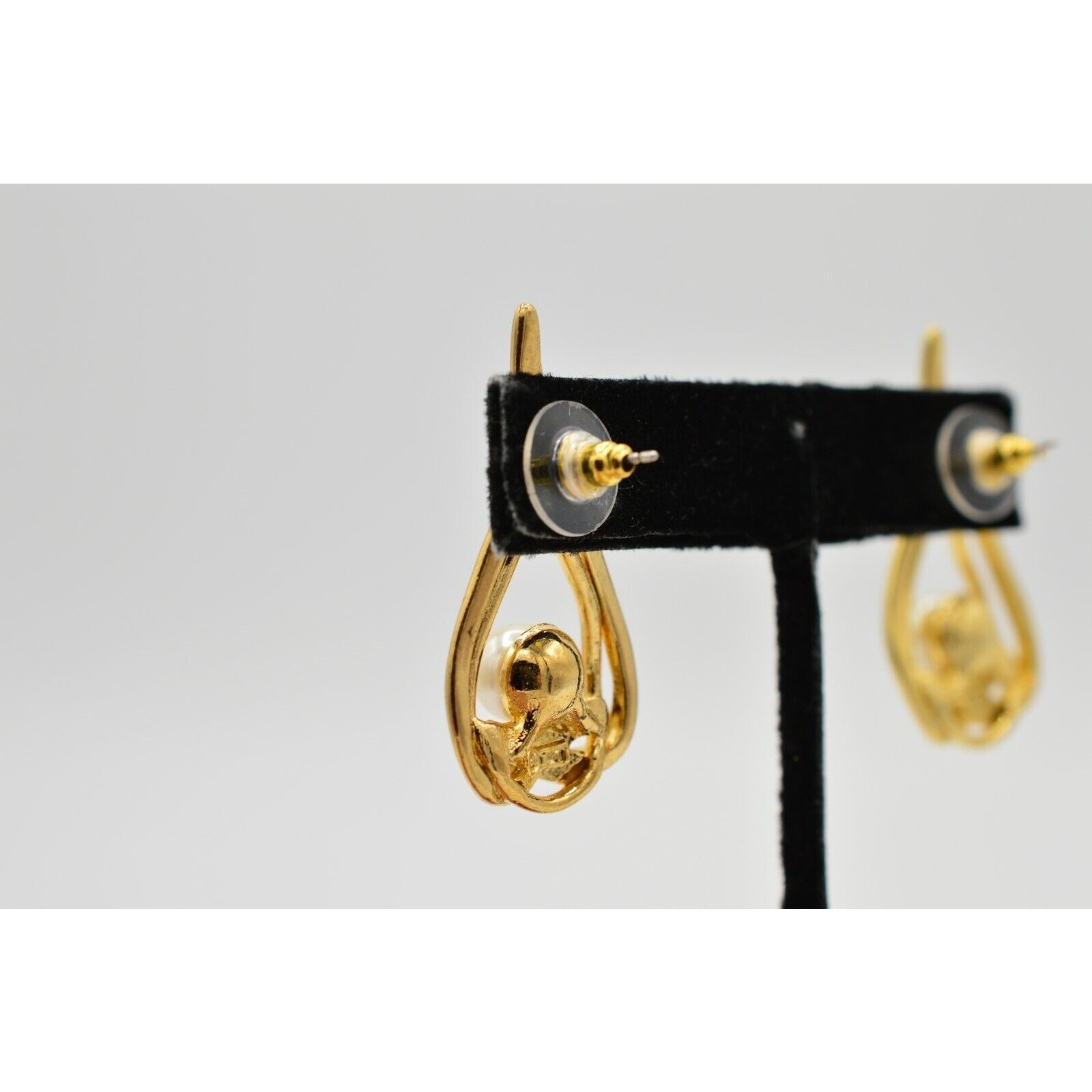 TAT Vintage Earrings Pierced Faux Pearl Drop Dangle Gold NOS Signed 1980s 9M