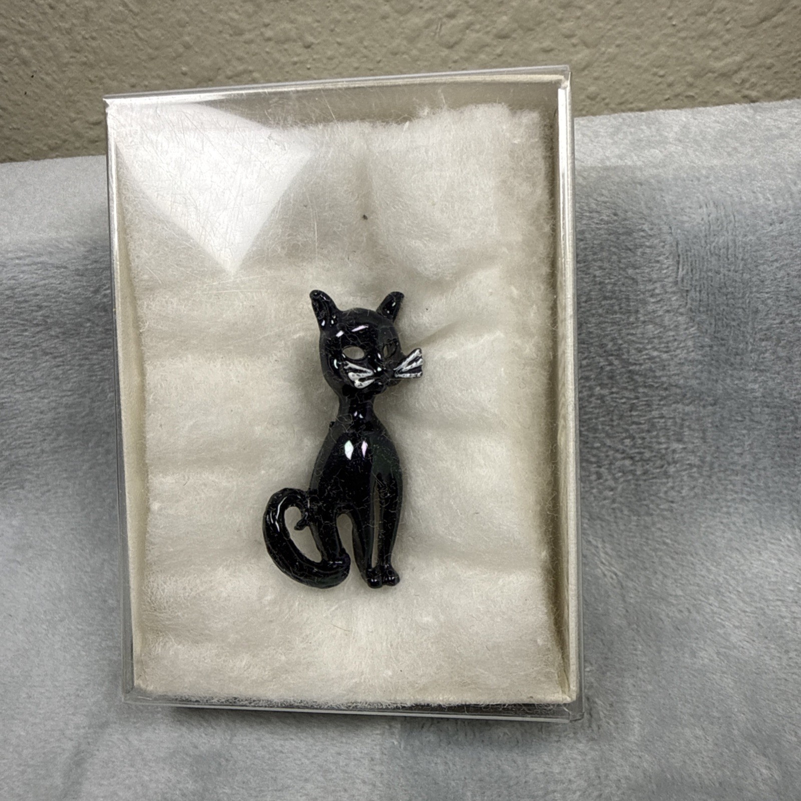 Vintage Black Cat Brooch Iridescent Enamel Oil Slick Finish Vintage Pin Whiskers