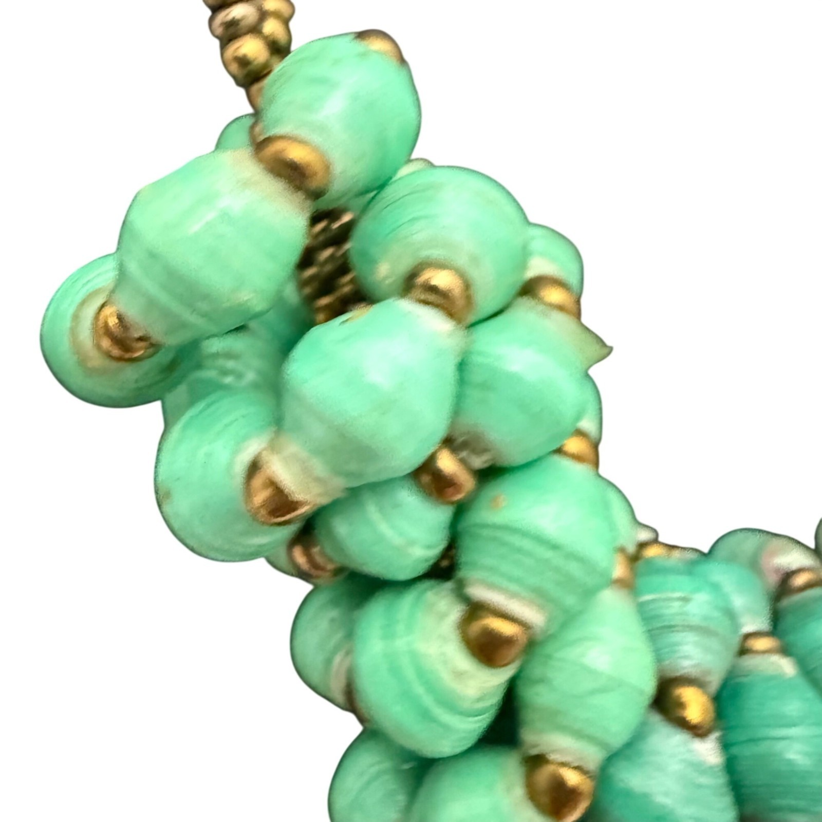 Vintage Teng Yue Necklace Paper Beads Statement Boho Green Gold Tone 22 inches