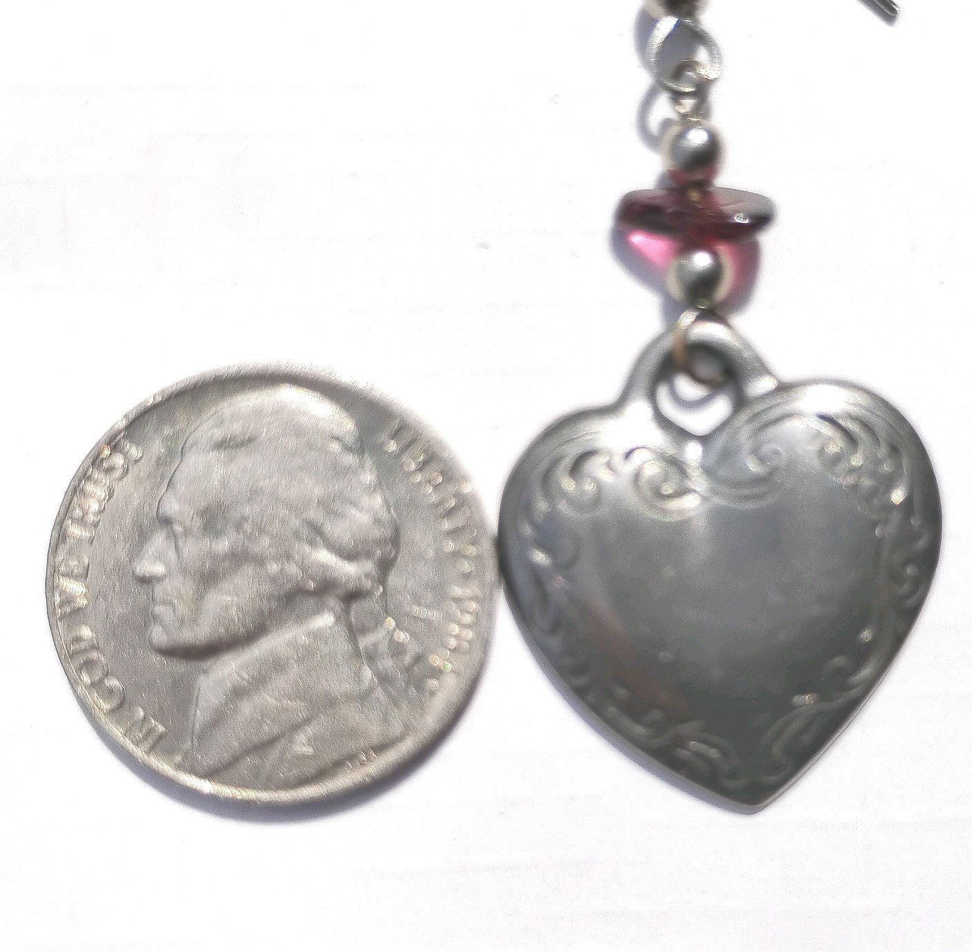 Vintage 90s Danforth Pewter Victorian Heart Dangle Earrings Cottagecore Prairie
