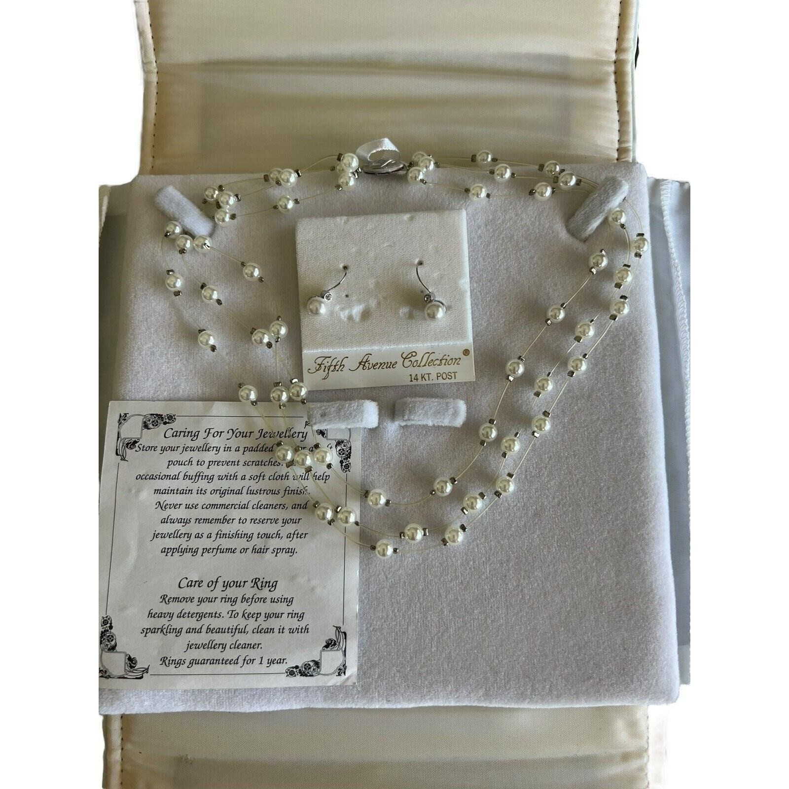 2 PC FIFTH AVENUE Collection JEWELRY 3 Strand Costume PEARL Hand Made G Silver