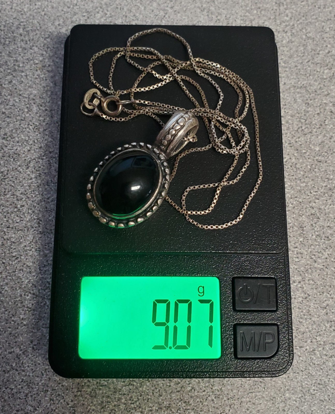 MEX 925 ATI Black Onyx Necklace 23in Sterling Silver 9gtw Box Chain VTG Estate