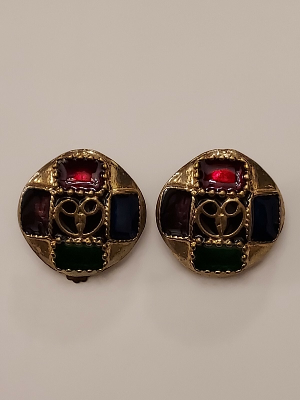 Earrings #016; Red, Blue, Green and Violet Clip-on Style