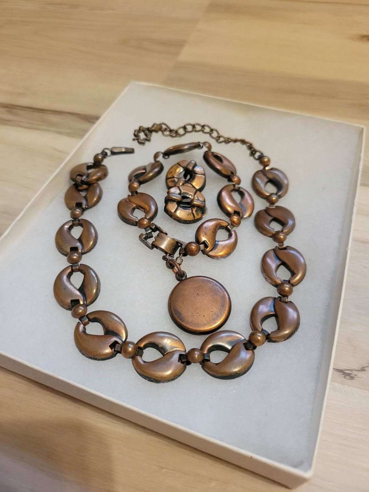 Vintage Copper Beads and Metallic Coated Beads Necklace Set, Earrings, Bracelet