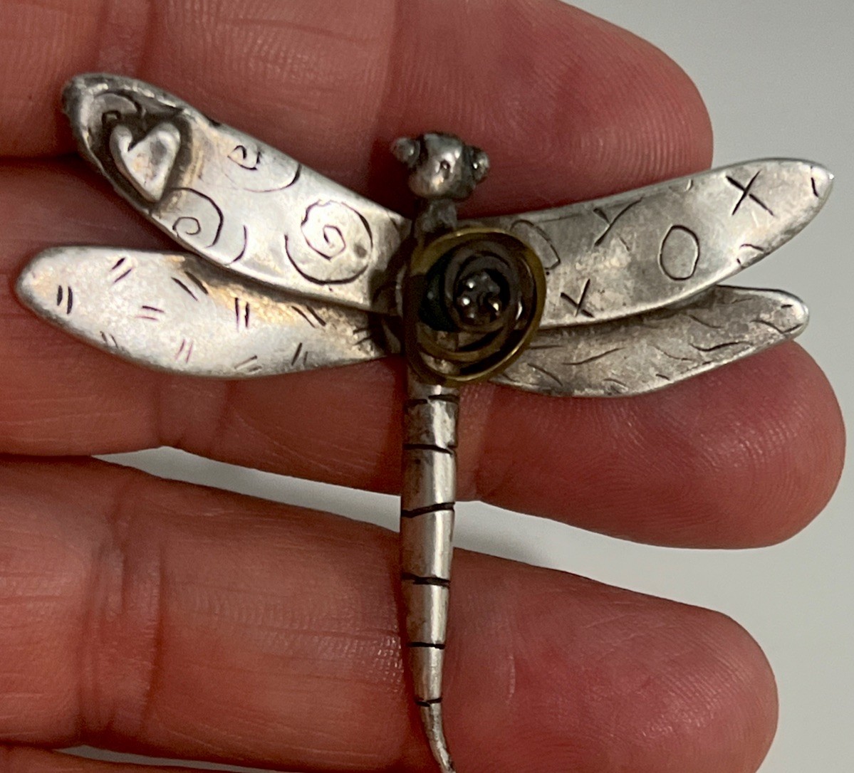 Modernist A. Klein Sterling Silver Dragonfly Brooch / Pin Art