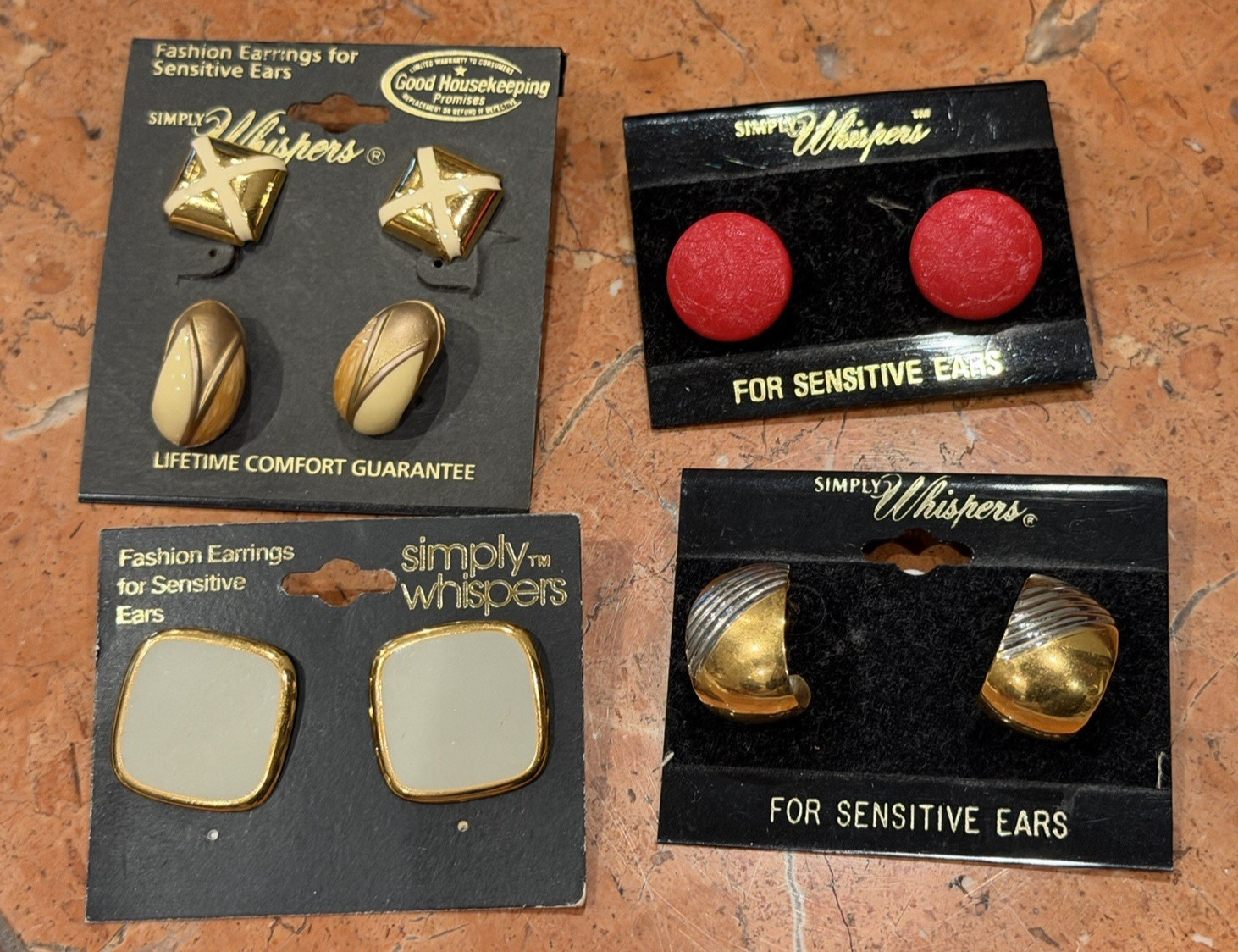 SIMPLY WHISPER VINTAGE 1980 GLAM ERA ENAMEL GOLD LUCITE EARRINGS LOT 15 PAIR NEW