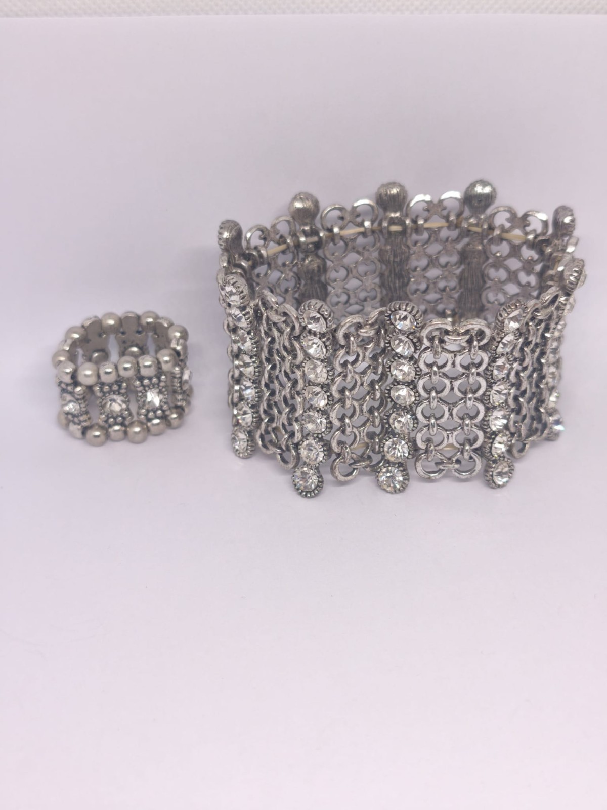 Beautiful Vintage Wide Rhinestone Bracelet – Silver Tone Statement Cuff – 93g